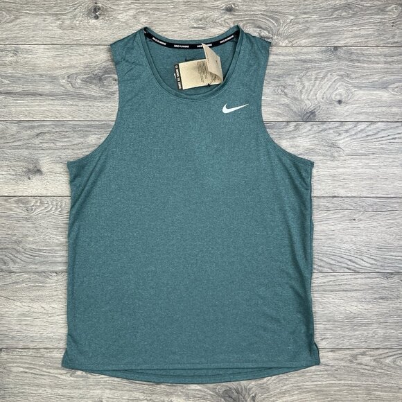 Nike Running Tank Top Size Small Mens Green Black Dri Fit Miler Gym Training - Picture 1 of 10